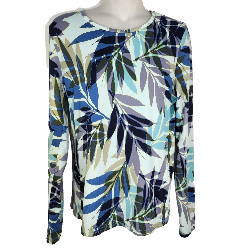Hang Ten Sun Tee Women Medium UPF 50+ Zip Pocket Quick Dry Sun Protection Leaves